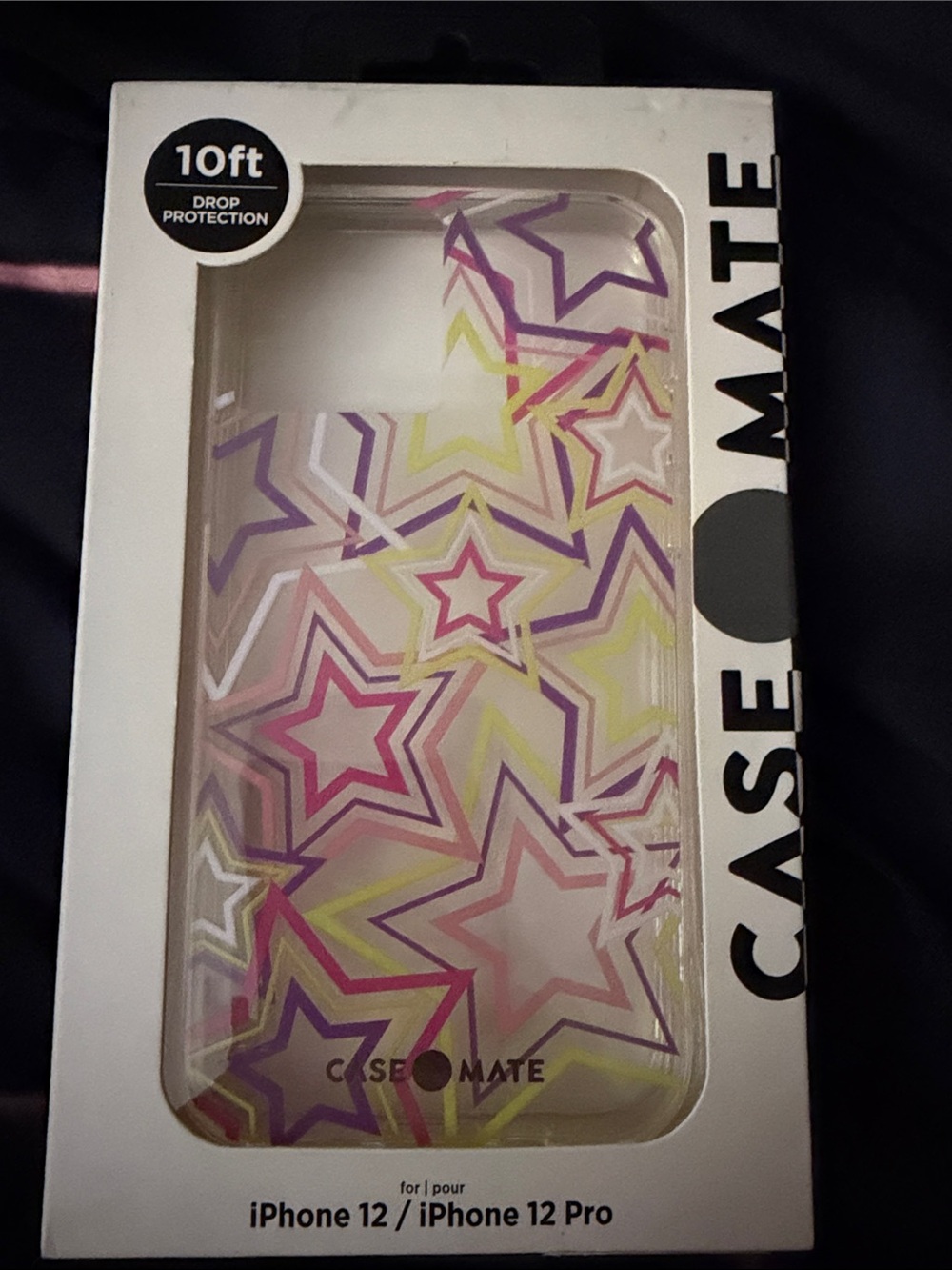 case-mate iPhone 12 / 12 Pro Clear Case with Pink, Purple & Yellow Star Design